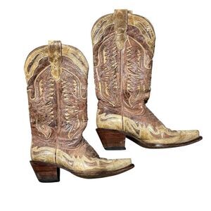 Corral Women's Beige Crackle Distressed Western Cowboy Boots‎ Size 6M
